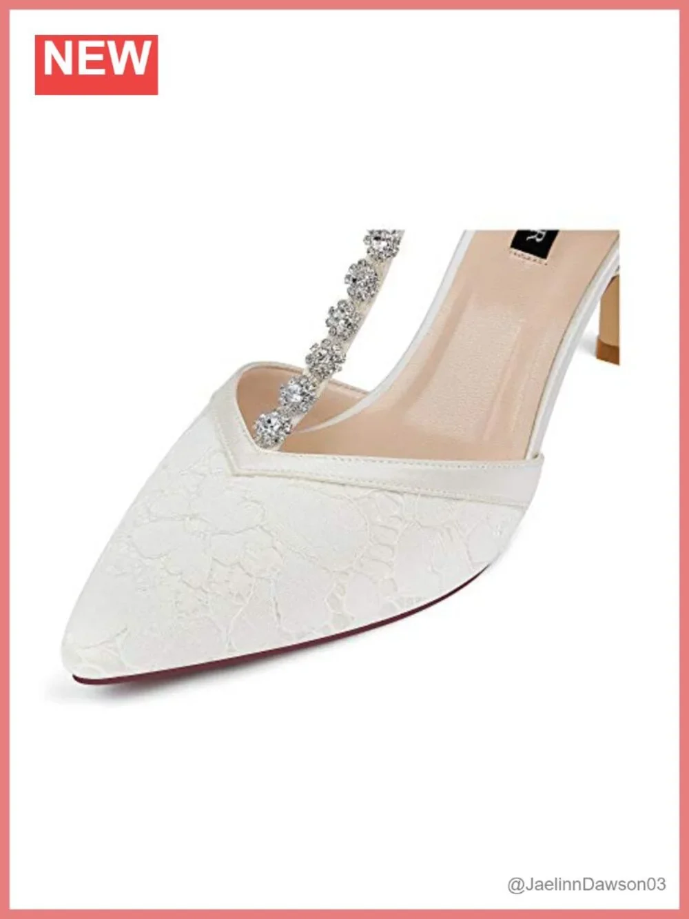 Women's Satin Lace Bridal Wedding Shoes Mid Heel Rhinestone T-Strap